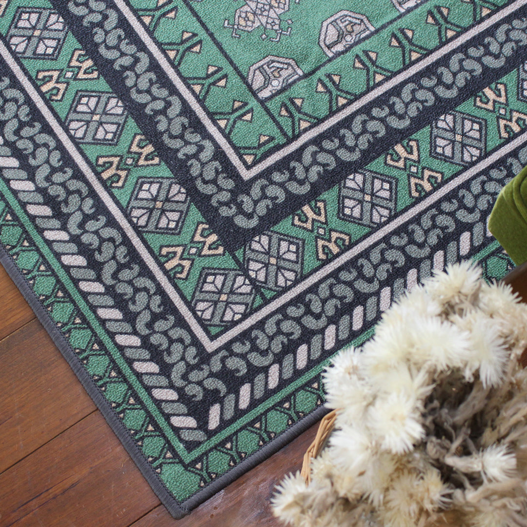 ヴィンテージ風ラグ TOCORU Series AFGHUN ループ グリーン– ラグと