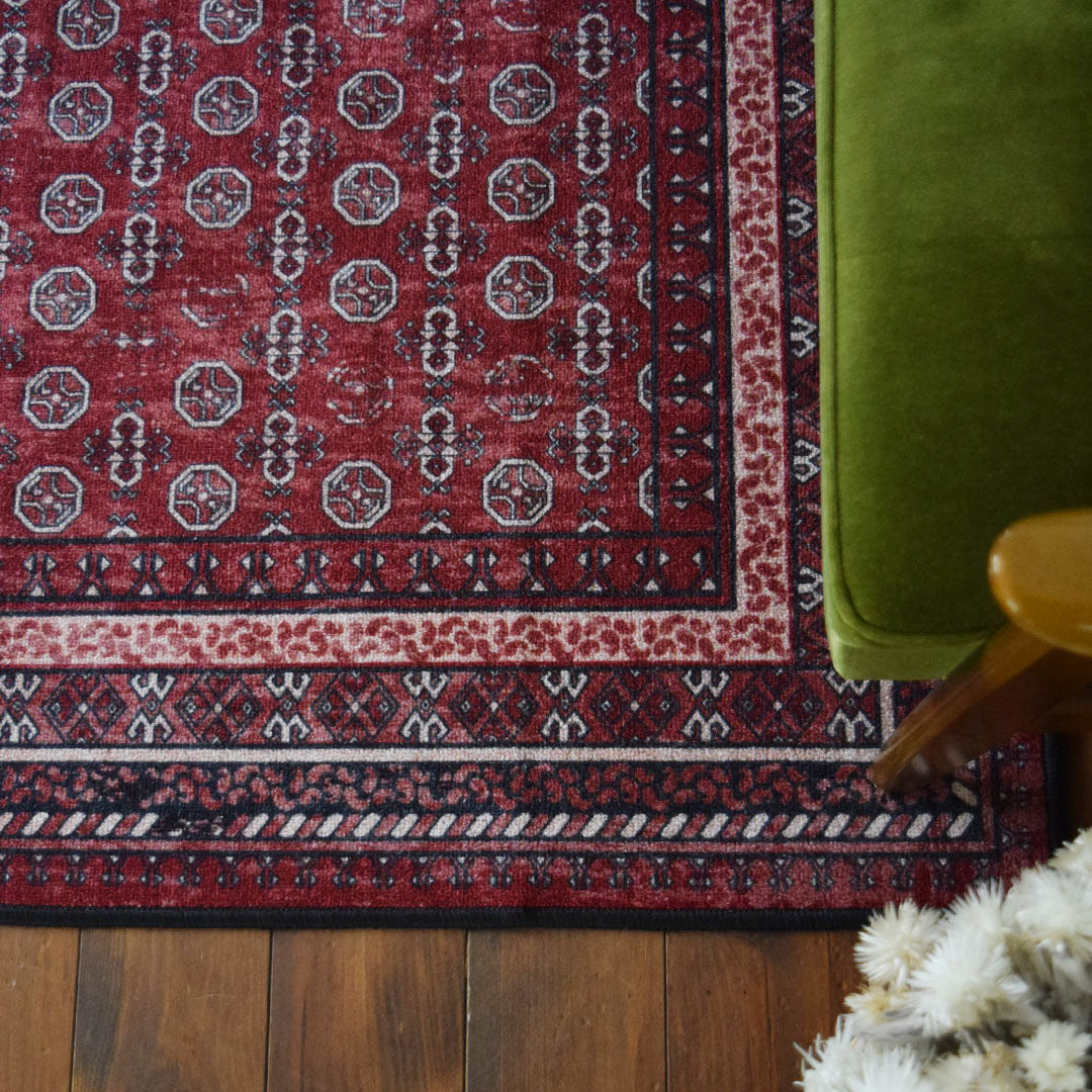 ヴィンテージ風ラグ TOCORU Series AFGHUN ループ レッド×ベージュ