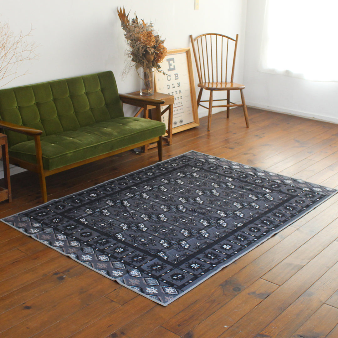 ヴィンテージ風ラグ TOCORU Series アフガンTEKKE ループ グレー– ラグ