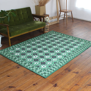 ヴィンテージ風ラグ TOCORU Series バルーチ フラワー ループ グリーン