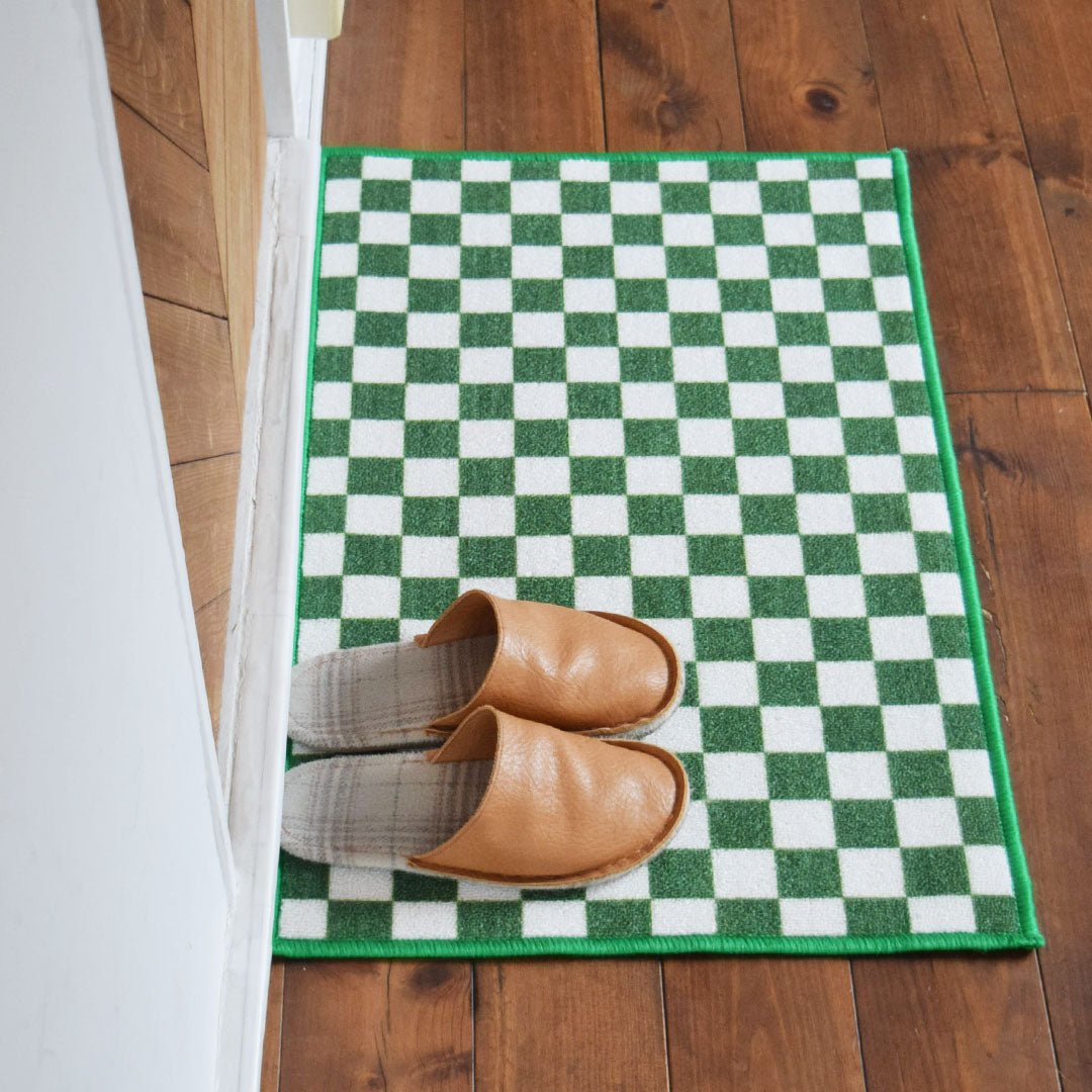 チェック柄ミニラグマット TOCORU Series フラッグ ループ グリーン