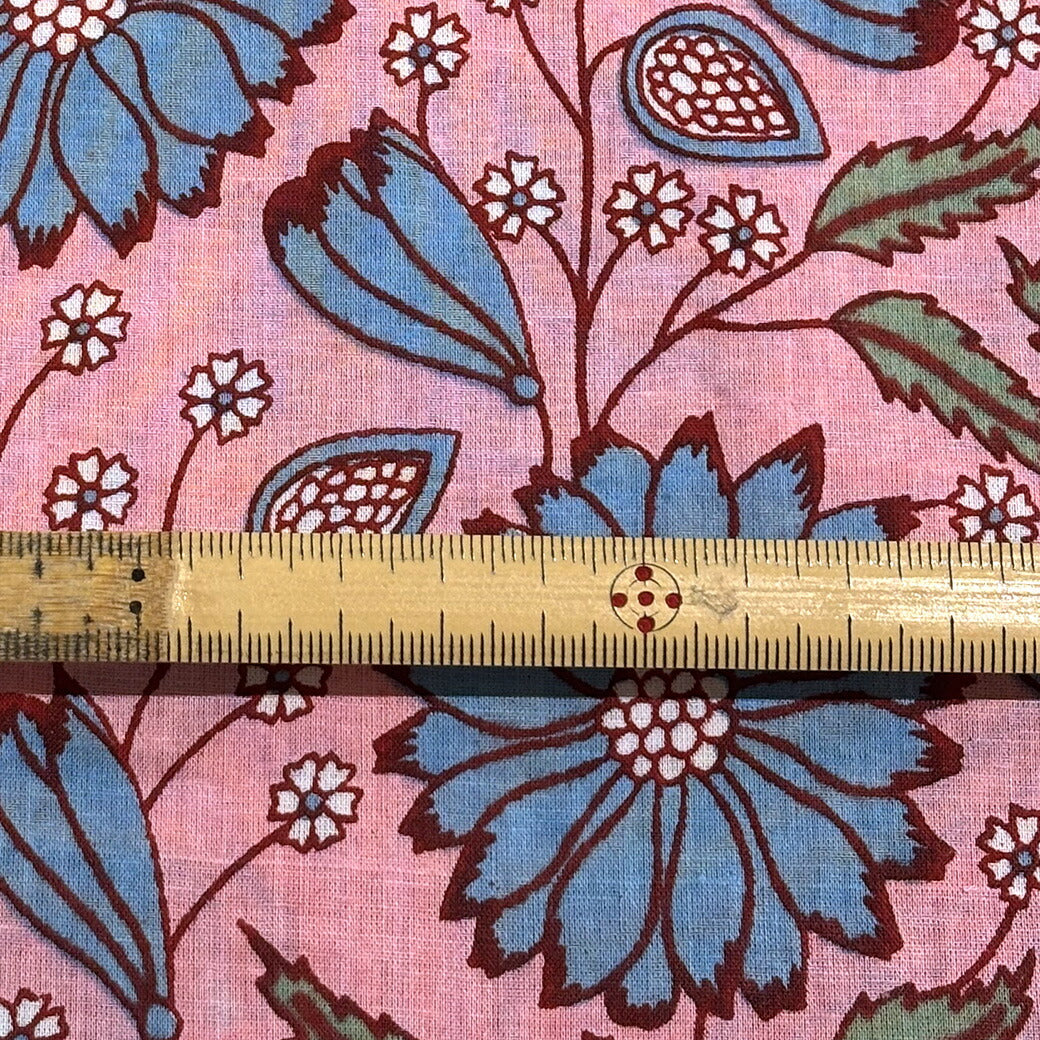 生地 【 インド綿 手描きプリント ピンク 】 インド綿 薄手 ボイル