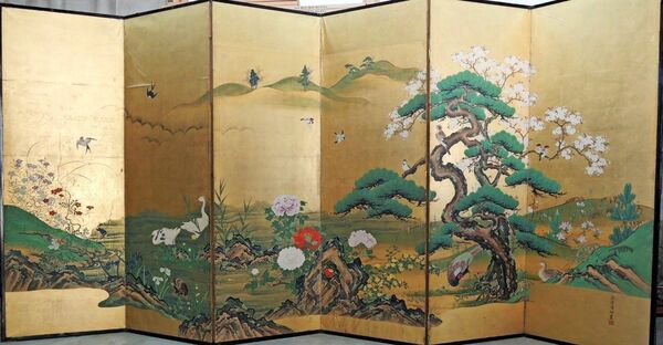 徳島藩御用絵師・渡辺広輝の新たな屏風 華麗な花鳥図、極彩色の大画面