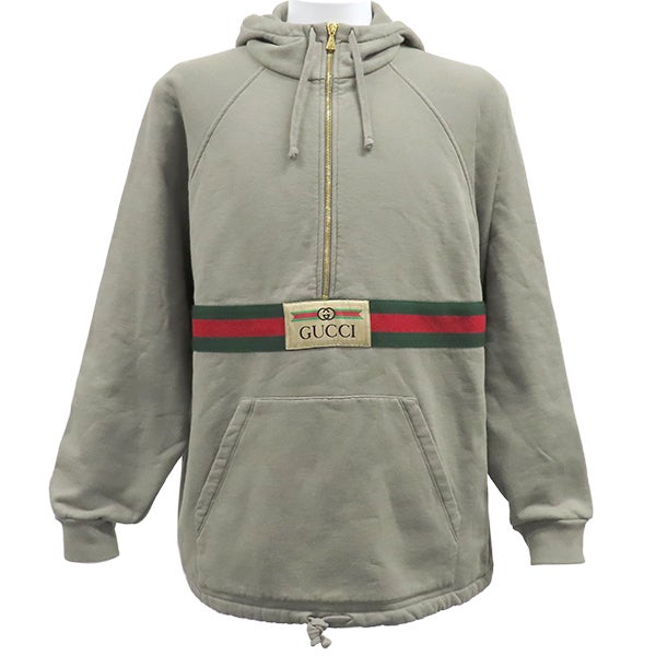 グッチ GUCCI パーカー ハーフジップ スウェット コットン カーキ M
