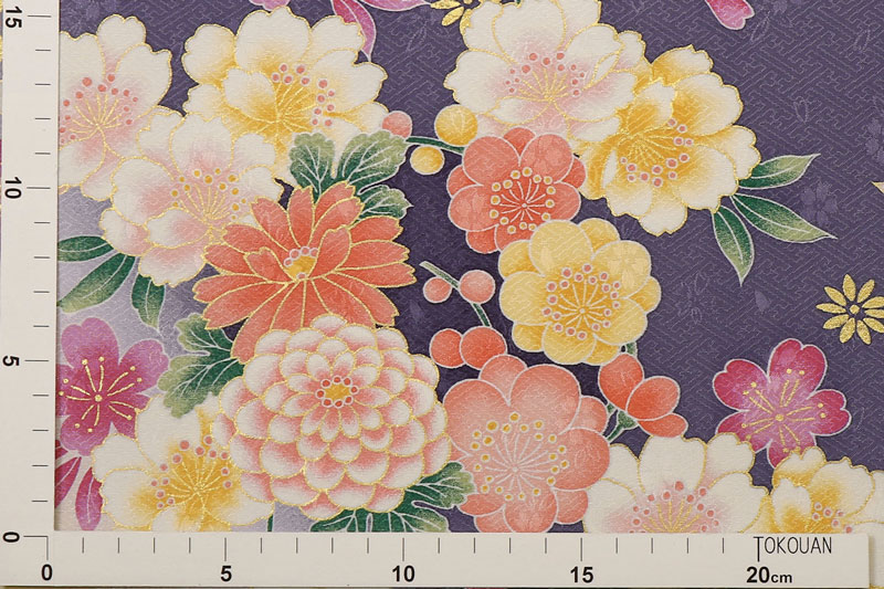 金彩友禅販売 八重桜に牡丹菊花（藤）柄の和柄生地通販なら都香庵