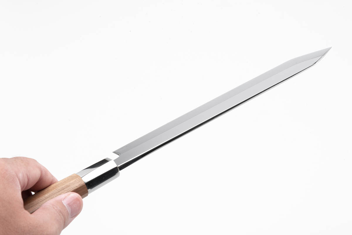 八角胡桃柄 銀三ステンレス カツオ包丁(カツオ裂き) 7寸 両刃 – 土佐打