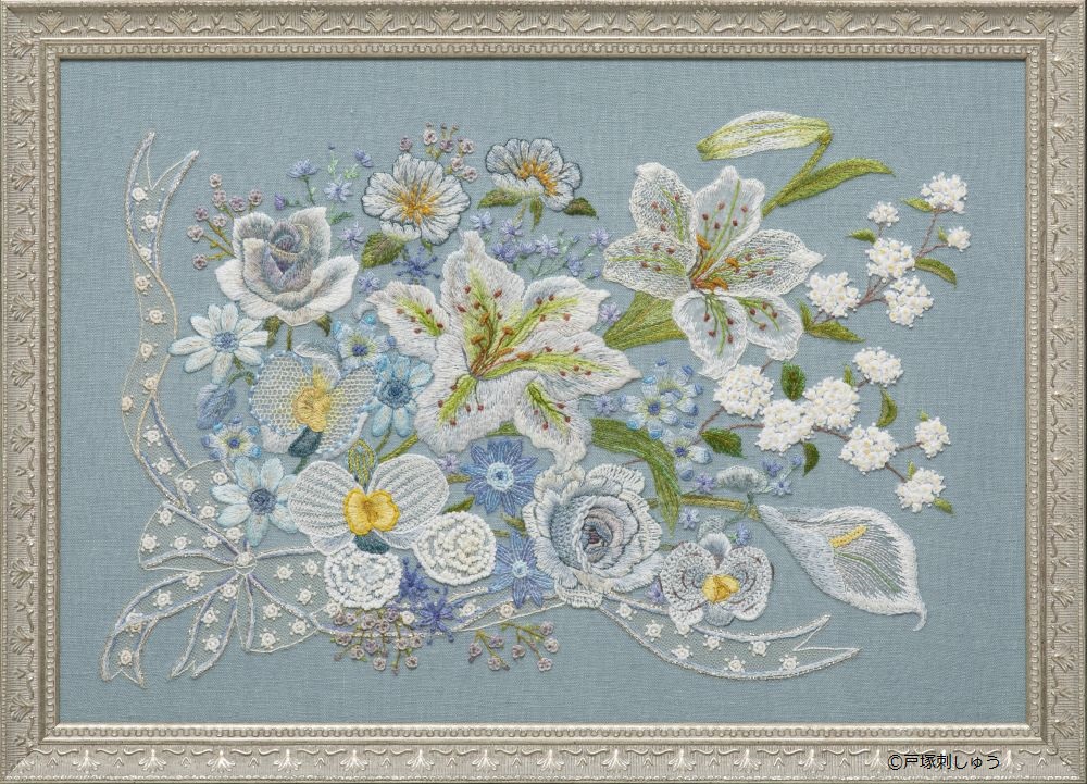 戸塚刺繍 刺繍額絵 貴婦人 お花摘み 戸塚刺繍 刺繍額絵 貴婦人 お花