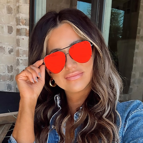 Cristina Tangle Free Aviators - Mirrored Red – TopFoxx