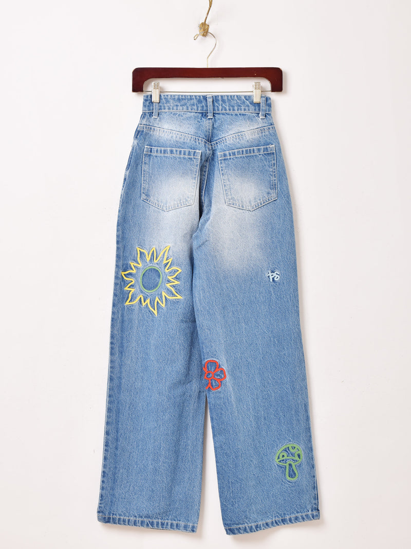 2色展開】Emerald Motel カラフル刺繍 デニムパンツ – 古着屋Top of