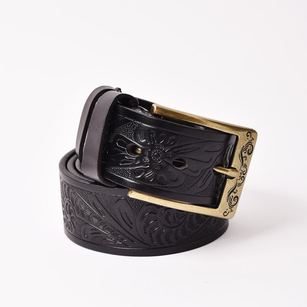 ゴールドバックル 型押し レザーベルト – 古着屋Top of the Hillの