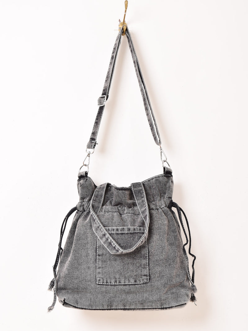 2色展開】デニム 巾着型ショルダーバッグ – 古着屋Top of the Hillの