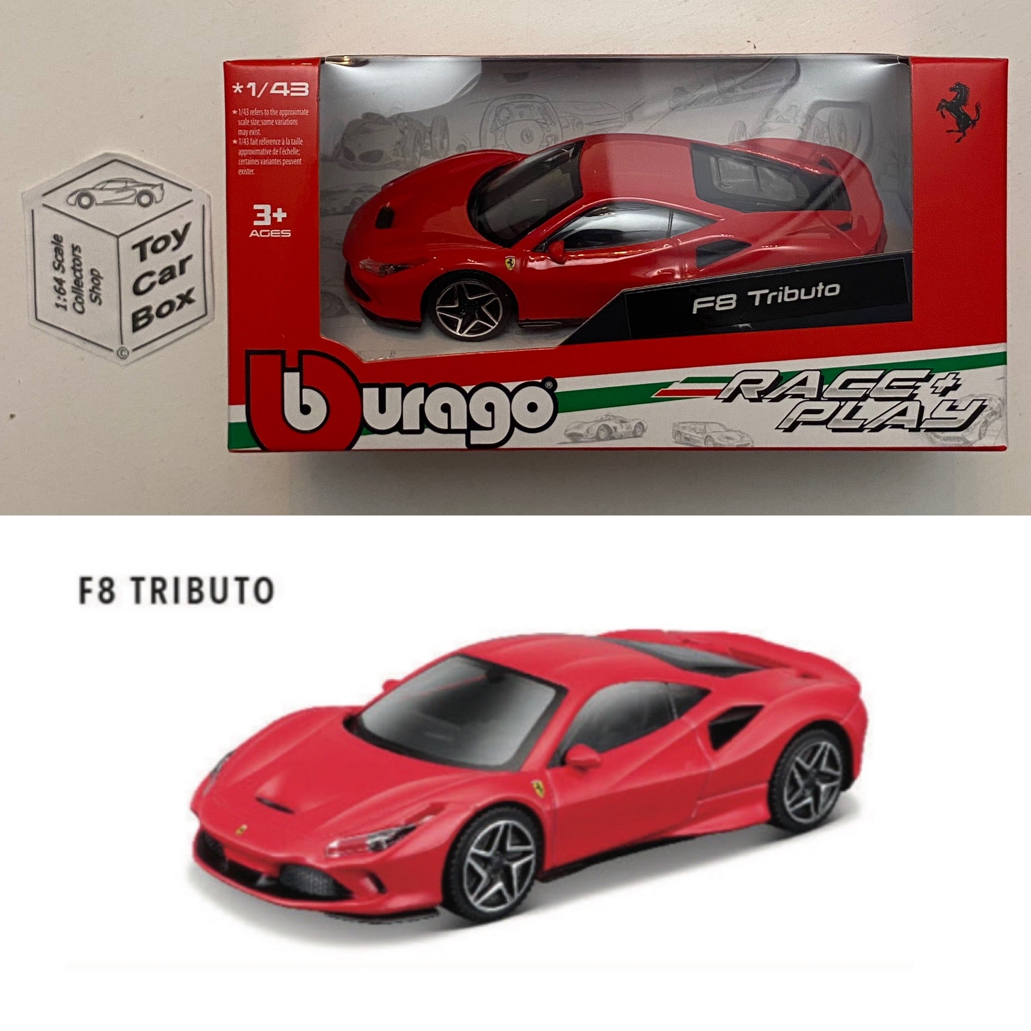BBURAGO 1/43 - Ferrari F8 Tributo (Red - Race & Play - Boxed) I79