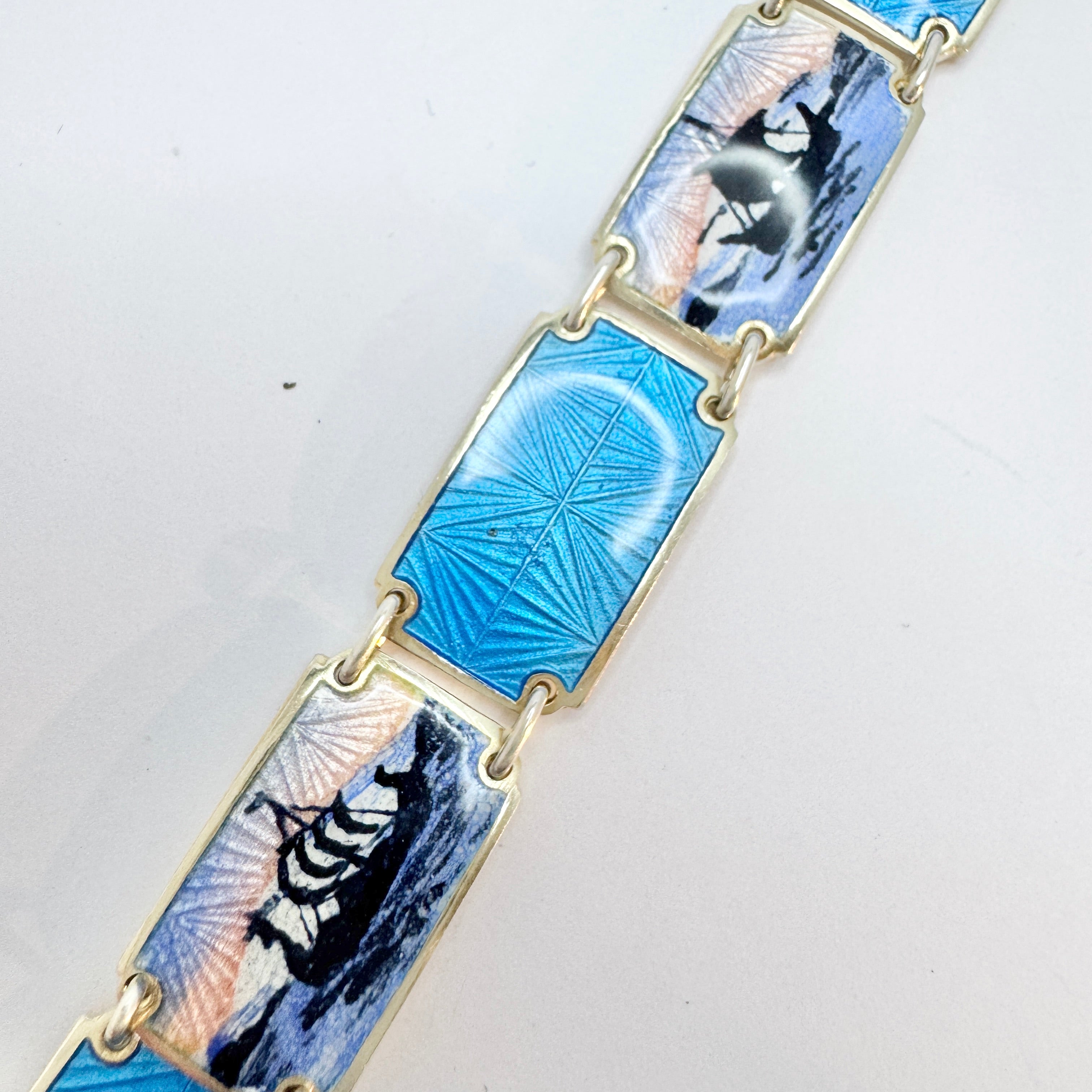 KS, Norway. Vintage c 1950s Sterling Silver Enamel Bracelet. – T