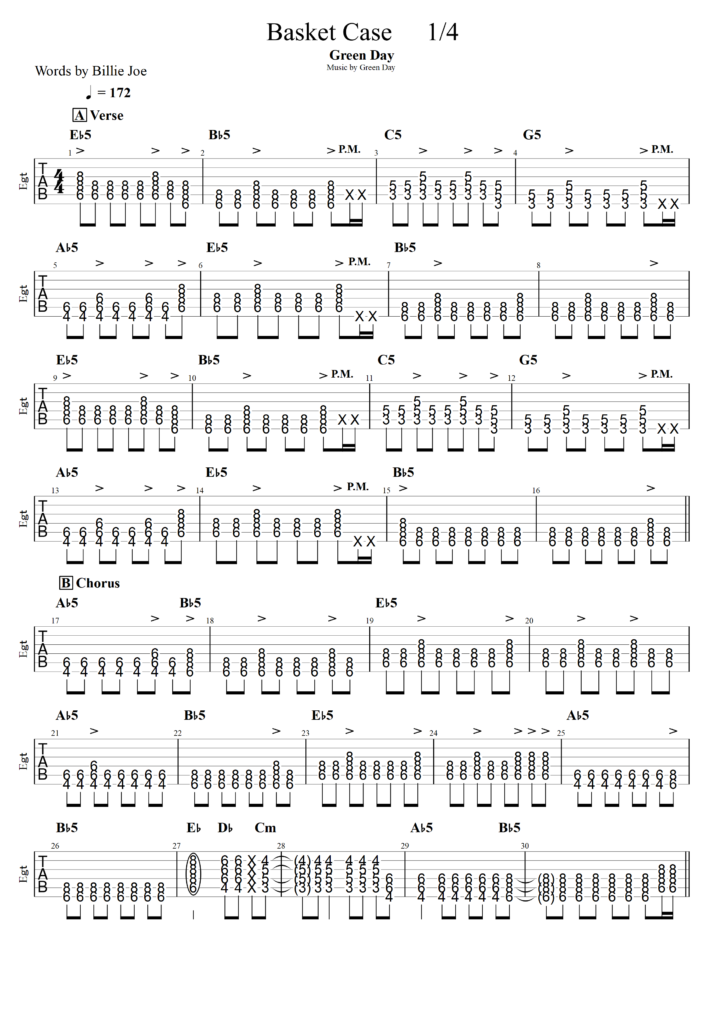 Green Day『Basket Case』【無料TAB譜付き！ 】エレキギター向け初心者