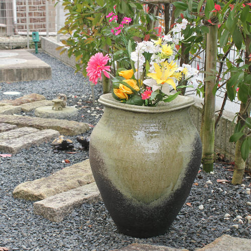 信楽焼 【良博】銘共箱 信楽 ビードロ釉 壺 花入れ 花瓶 オブジェ