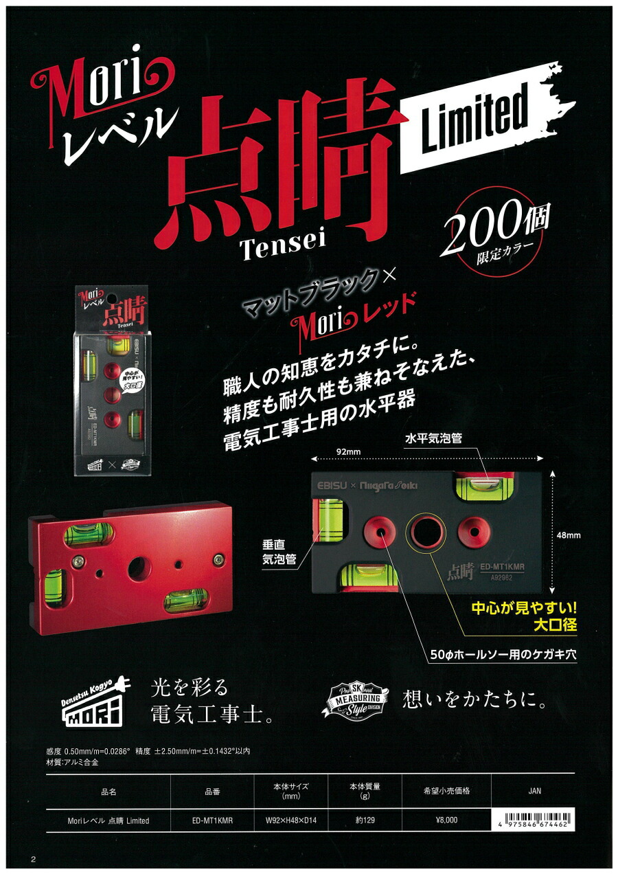 楽天市場】【在庫即納】 新潟精機 Moriレベル 点睛 Limited ED-MT1KMR