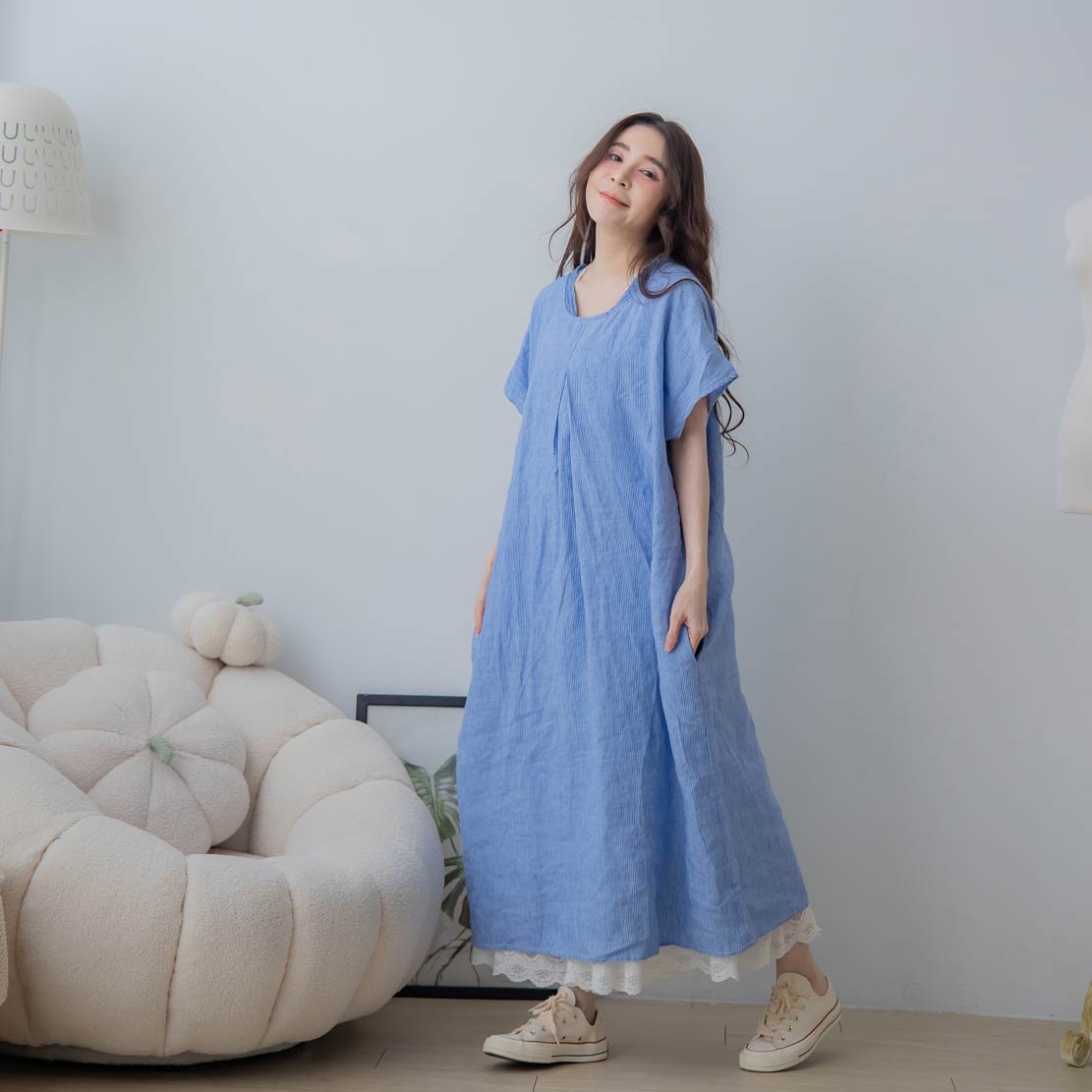 楽天市場】ワンピース「淡いブルーのストライプ、涼感で魅せる夏に負け