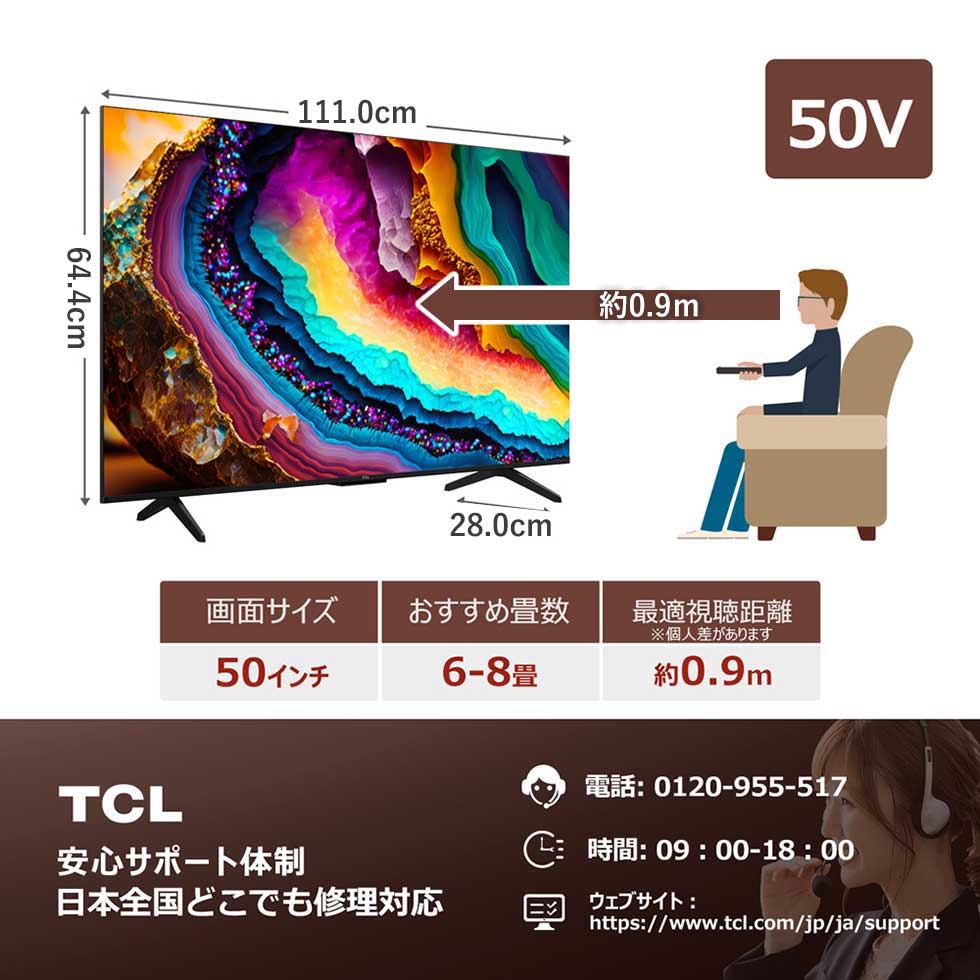 訳有り TCL 50P615 2023年製4Kチューナー搭載 50インチ 楽天市場
