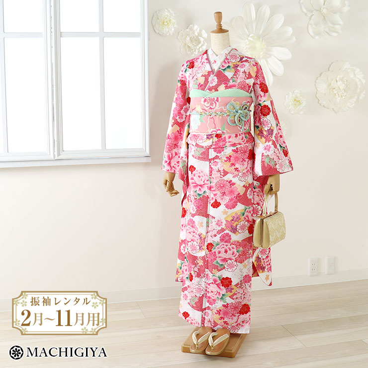 楽天市場】【レンタル】4泊5日 振袖 フルセット 牡丹に八重桜 (ピンク