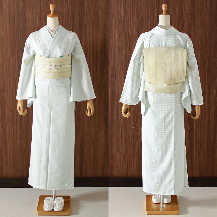 楽天市場】[ 夏きもの ] 洗える 夏着物 絽 江戸小紋 立涌 青磁色 M L