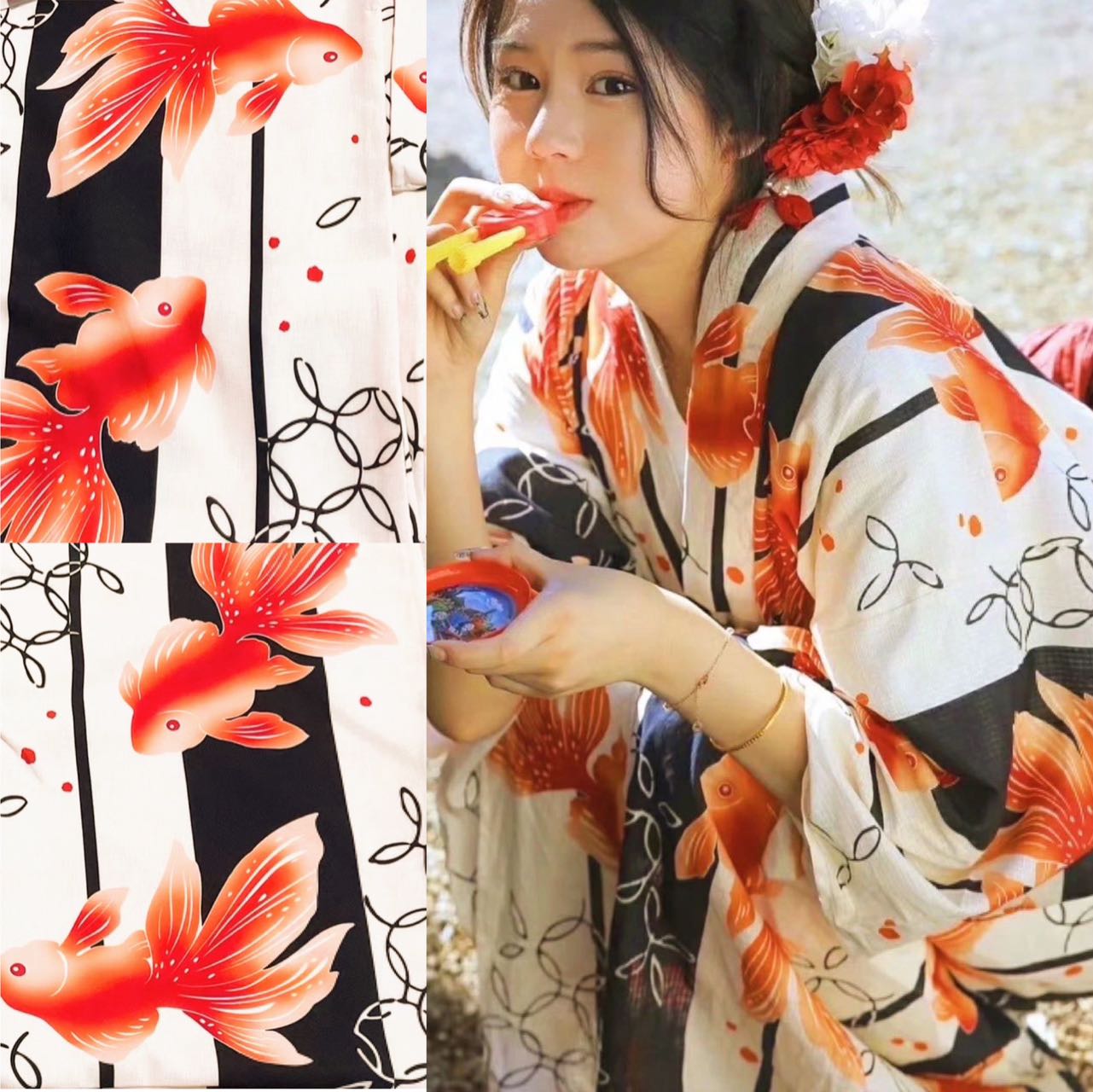 楽天市場】浴衣 金魚 レディース 金魚柄 赤金魚 黒金魚 伝統柄 和風