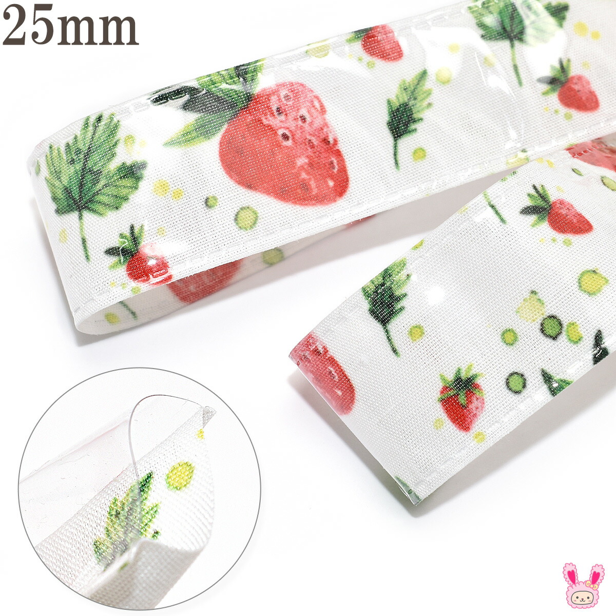 楽天市場】レトロチック苺のファブリックビニールリボン 幅25mm 140cm