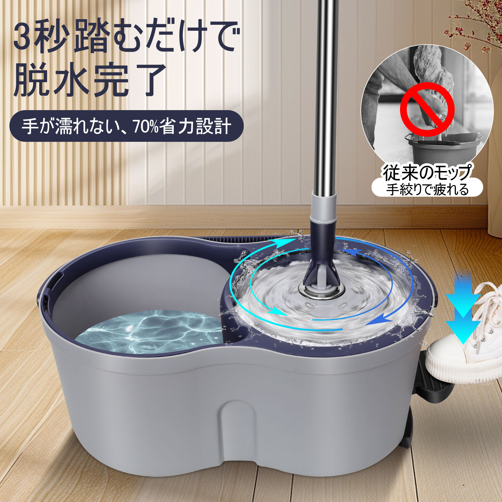 楽天市場】回転モップ フロアモップ 9.8Lバケツ付きモップセット