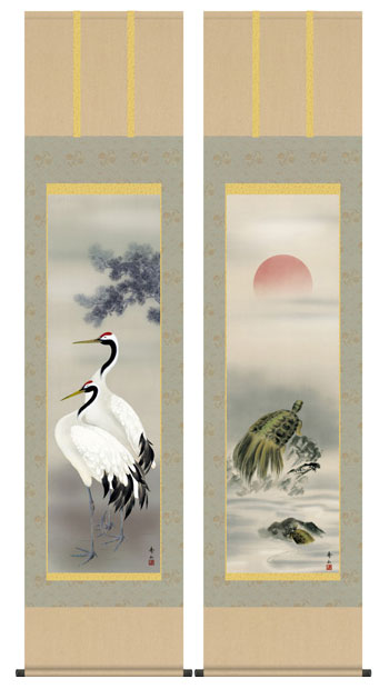 楽天市場】掛け軸／掛軸【鶴亀】鶴亀 双幅対・二幅セット（鈴村 秀山