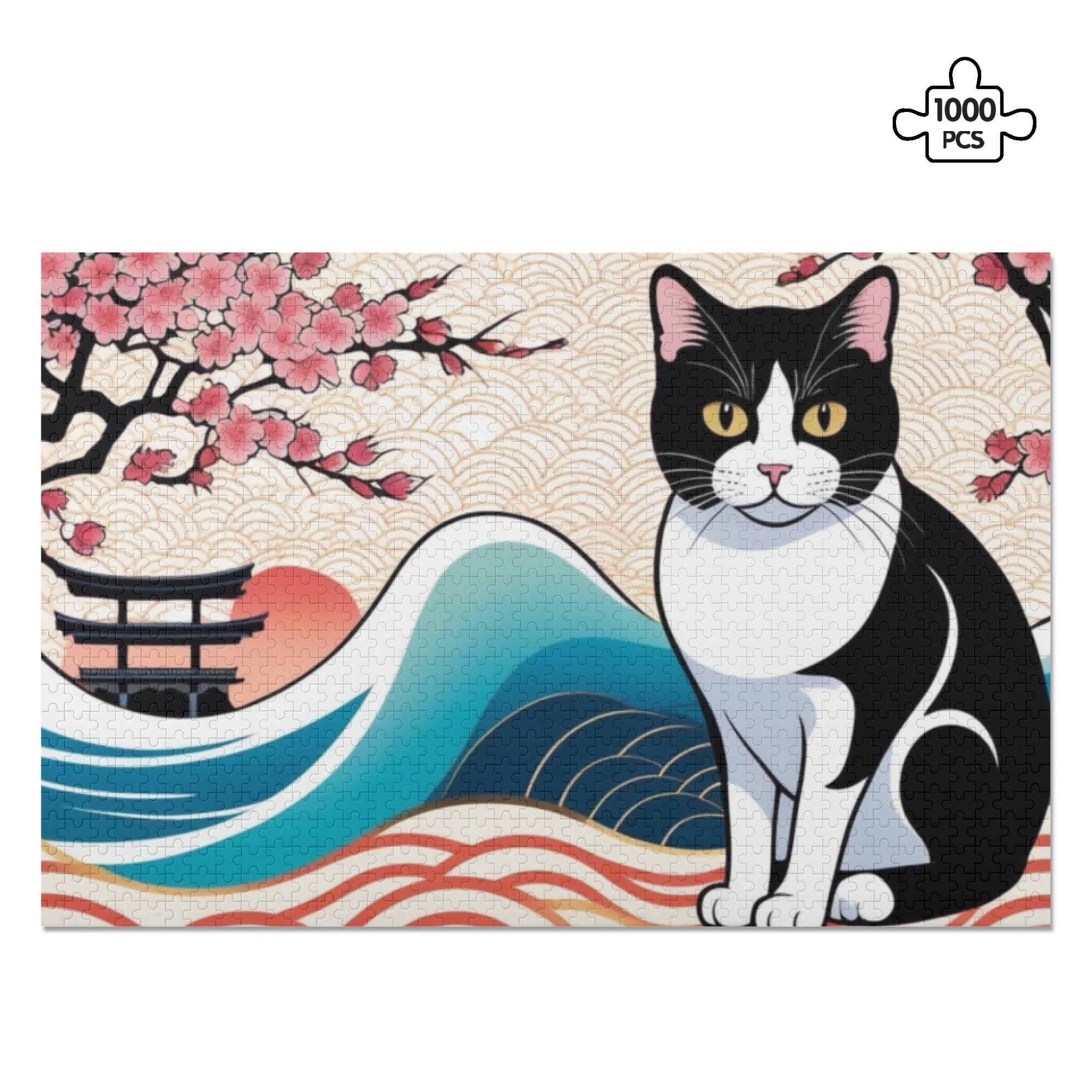 楽天市場】お得なクーポン 送料無料 桜 波 鳥居を描いた優雅な白黒猫