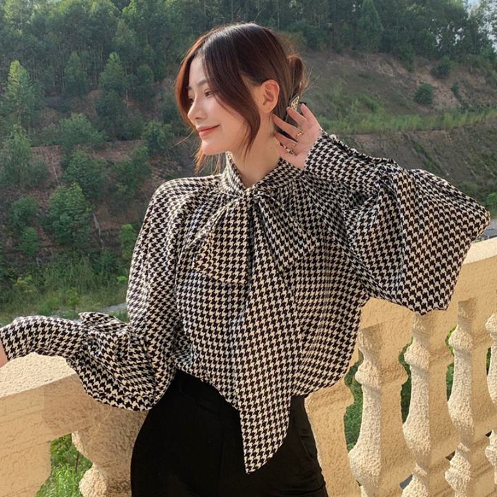 楽天市場】千鳥格子 ボウタイ ブラウス 長袖 ブラウス シャツ