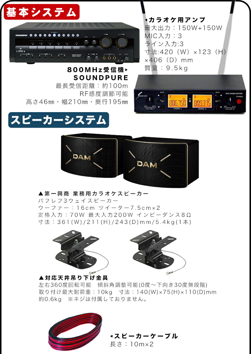 楽天市場】DAMカラオケスピーカーセット ワイヤレスマイク2本付き 自宅