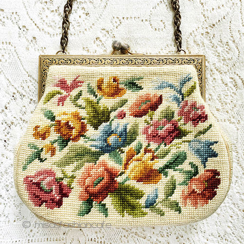 楽天市場】ヴィンテージバッグ 刺繍 花 プチポアン 底鋲付