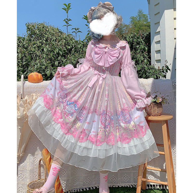 楽天市場】ロリータワンピース 長袖 ヘアアクセサリー付き lolita 甘