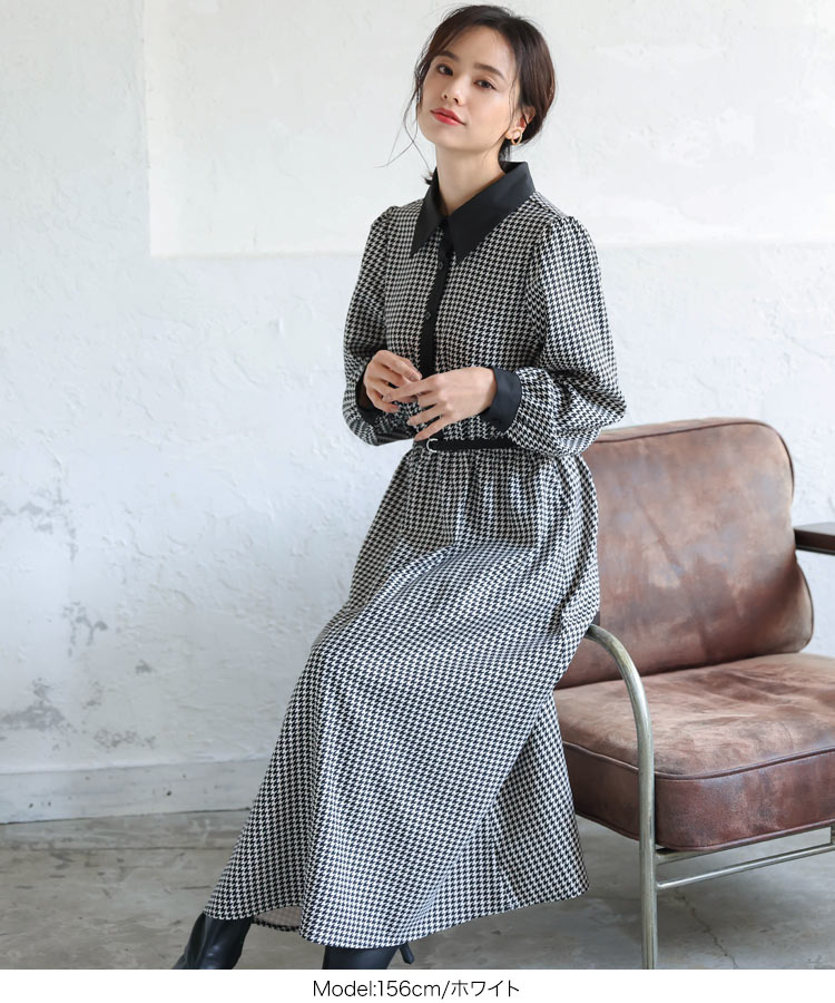 楽天市場】 千鳥柄ワンピース [E2979] レディース ワンピ ウエストゴム