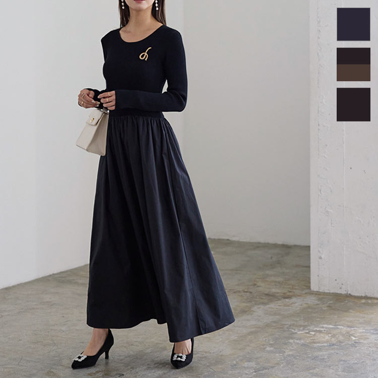 楽天市場】 異素材 ドッキングワンピース [E3188] レディース