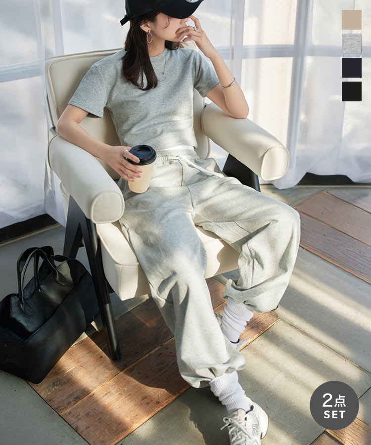 楽天市場】Tシャツ 半袖 スウェット セットアップ クロップドTシャツ