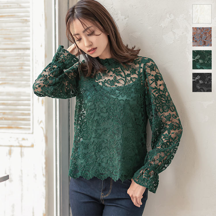 楽天市場】フラワーベロアレースブラウス [C5147] レディース レース