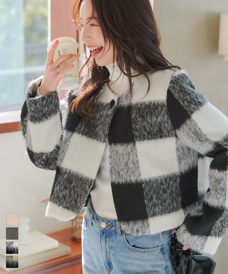 楽天市場】ノーカラー シャギー クロップド丈 コート ファー