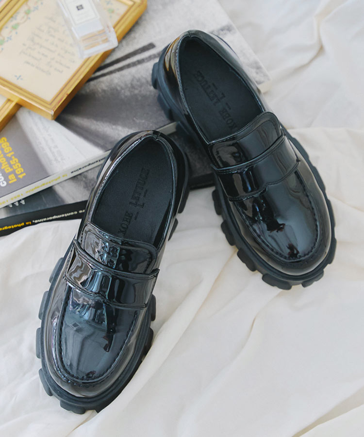 楽天市場】厚底ローファー レディース 黒 ブラック エナメル 厚底