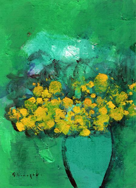 油絵 菅家令子 絵画インテリア額付( 青緑＋金色の枠 )uF6-061004果物