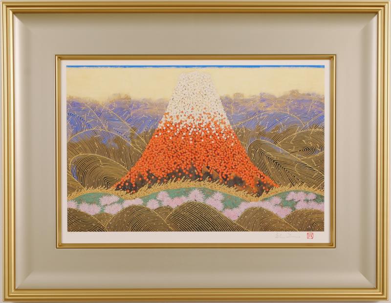 楽天市場】赤富士 絵画 富士山 梅 花 桜 波 絵 和風 インテリア