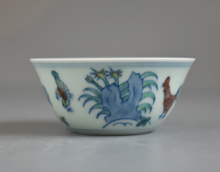 楽天市場】景徳鎮 明成化闘彩鶏缸杯 豆彩 チキンカップ 陶器 8.2cm