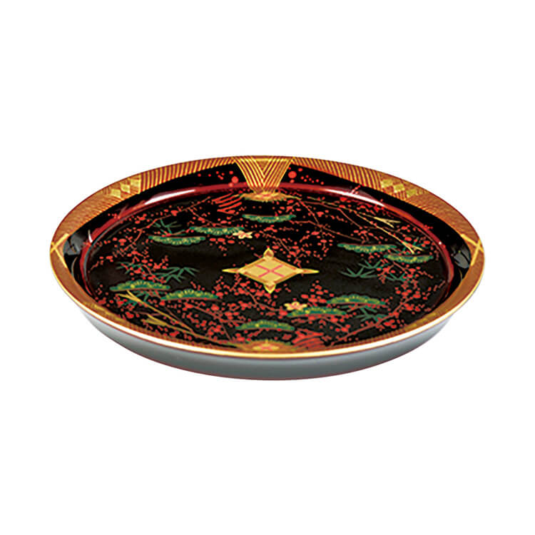 楽天市場】溜 6.0 羽反 丸皿 会津絵松竹梅(漆・手塗・手描) 天然木製