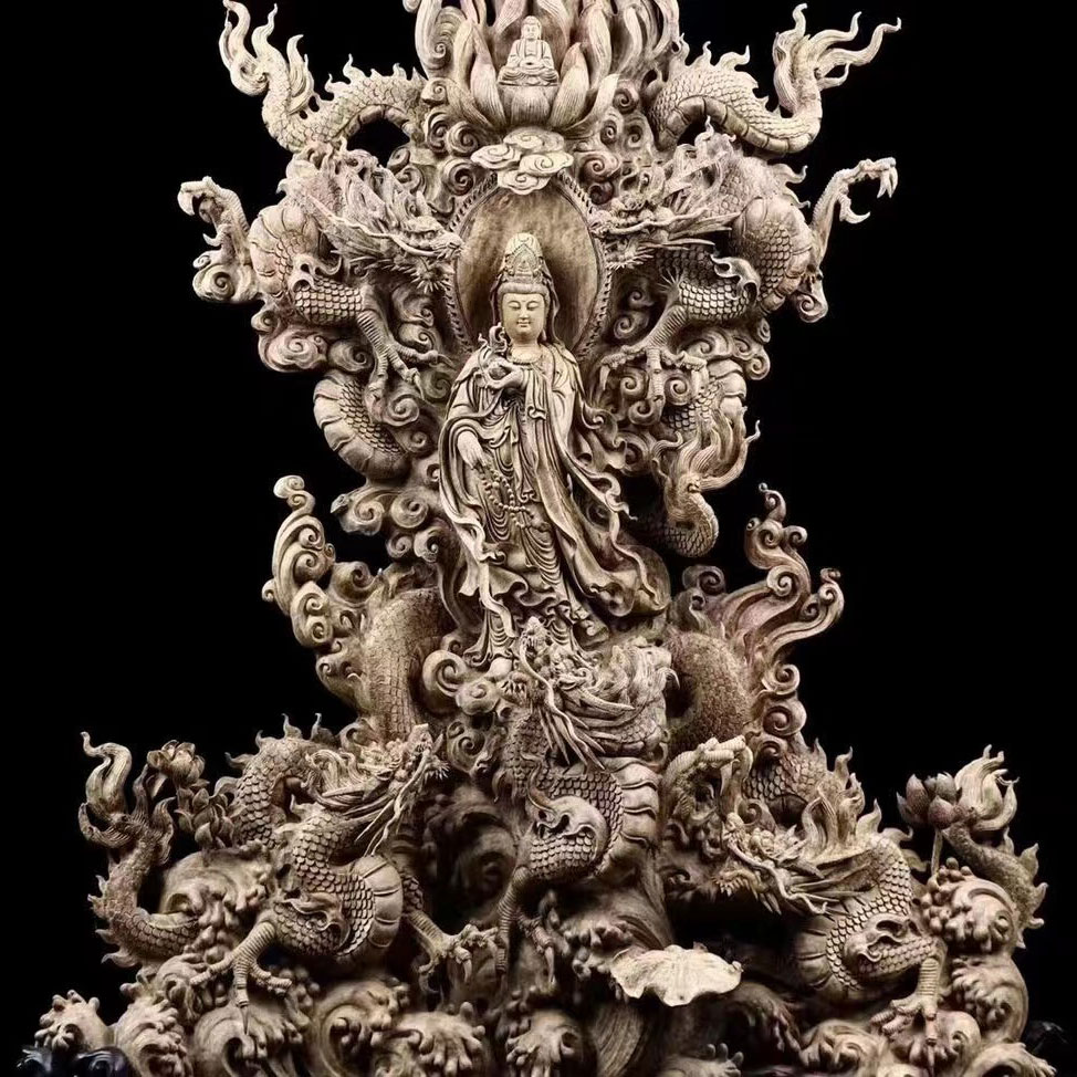 楽天市場】【天然沈香木彫】 騎龍観音（五龍） 仏教美術 仏像 仏教工芸