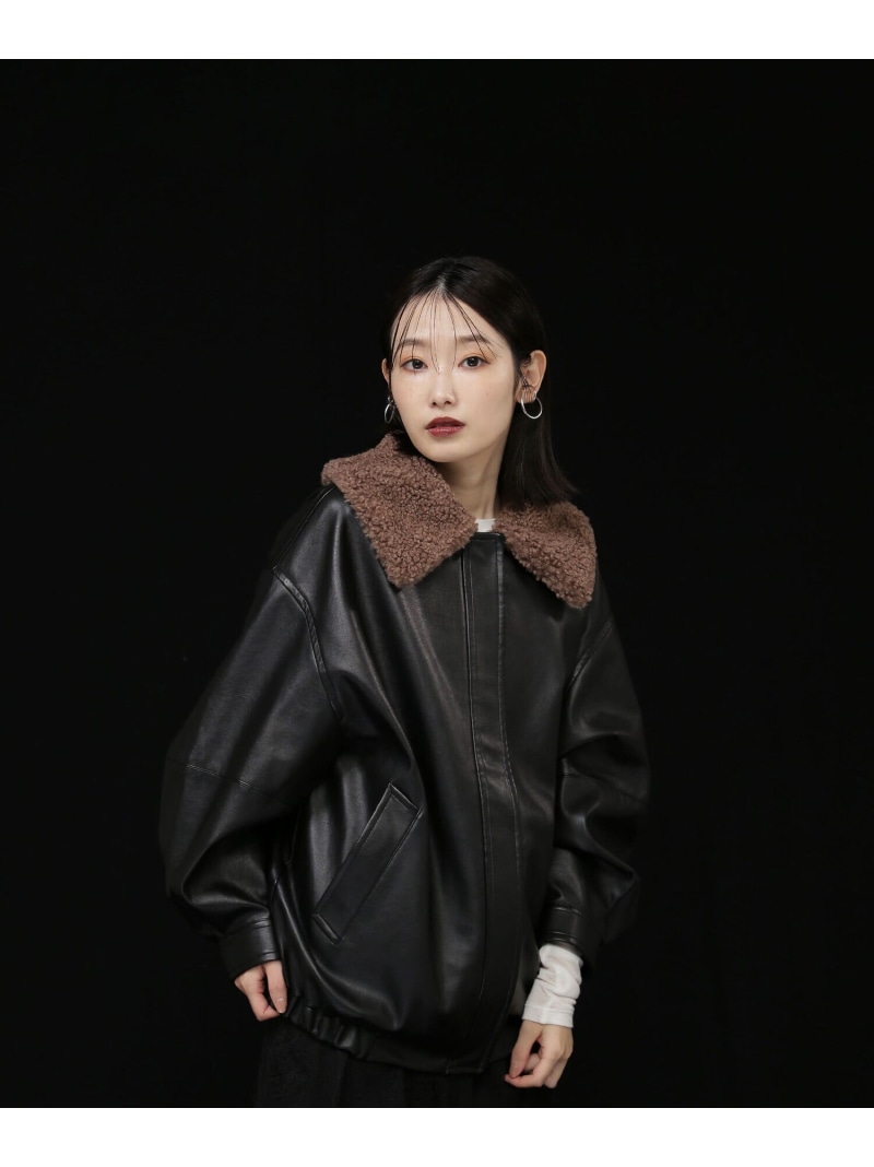 andrea&co. フェイクレザーボアブルゾン ブラック AUBREY andrea&co