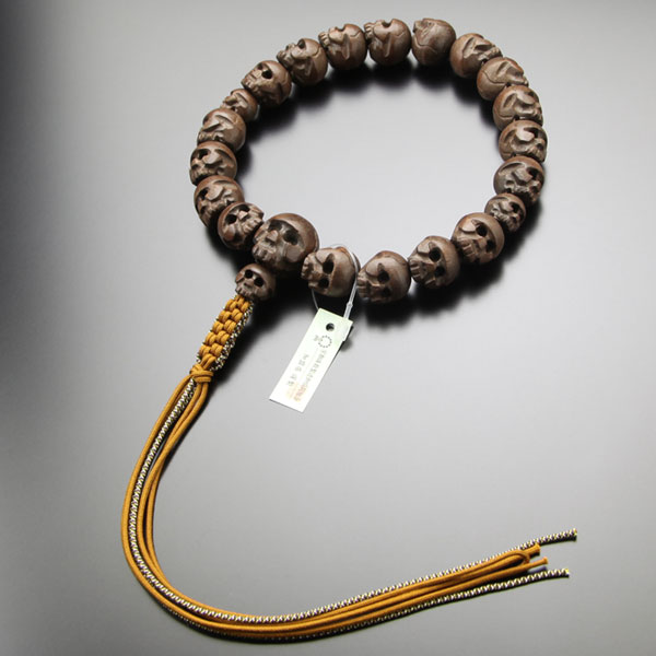 楽天市場】【数珠袋付き】浄土真宗 数珠 男性用 18玉 髑髏彫り 柘植 紐