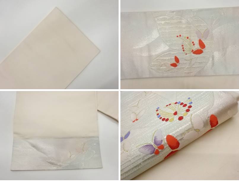 楽天市場】花に群蝶模様織出し名古屋帯【リサイクル】【中古】【着