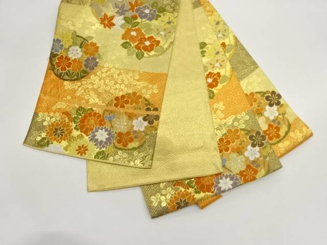楽天市場】 佐賀錦横段に花輪模様織出し袋帯【中古】【着】 : Kimono