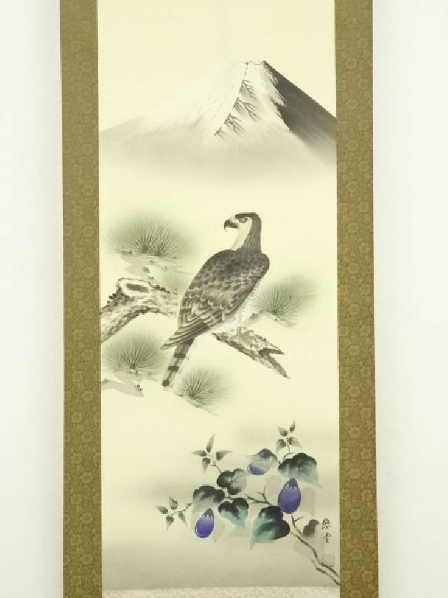 掛け軸 紫雲 富士冬景之図 絹本 希少 軸装 茶道具 掛軸 美品 です