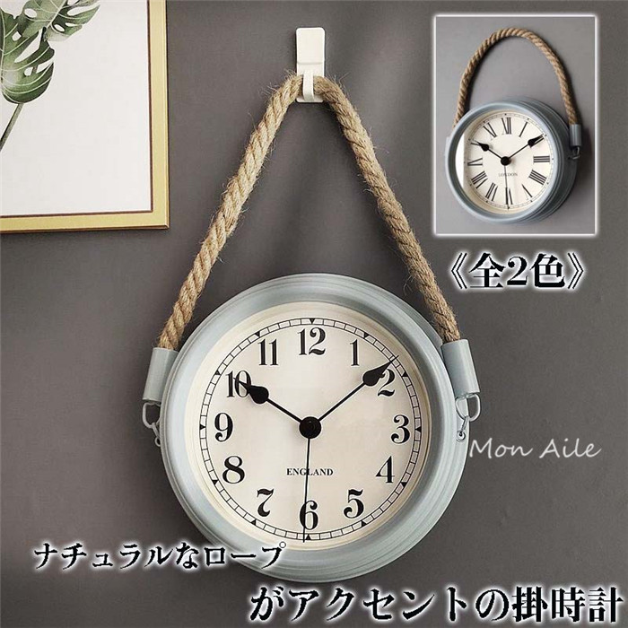 楽天市場】壁掛け時計 アンティーク 30cm ロープ 吊り下げ シャビー